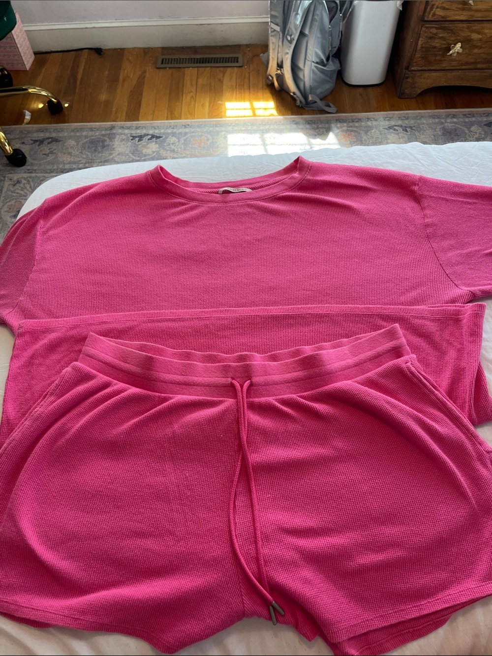 Victoria's Secret Hot Pink Waffle Knit Short Set